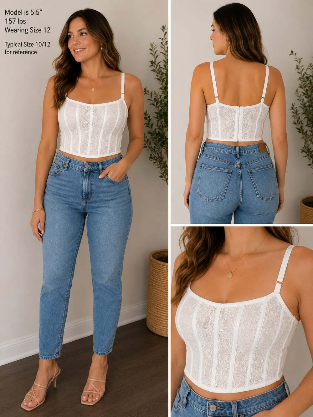 Boohoo Women’s Size 12 White Lace Corset Bustier Crop Top Y2K Cottagecore
